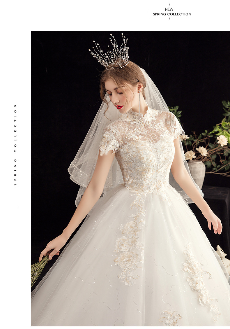 Wedding Dresses 2025High Neck Short Sleeve Appliques Lace Beading Pearl Sequins